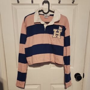 Long Sleeve Hello Kitty Cropped Rugby Polo